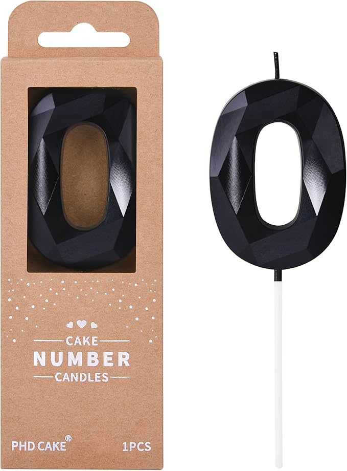 PHD CAKE 2.76 Inch Crystal Black 0 Number Birthday Candles, Cake Number Candles by PHDCAKE