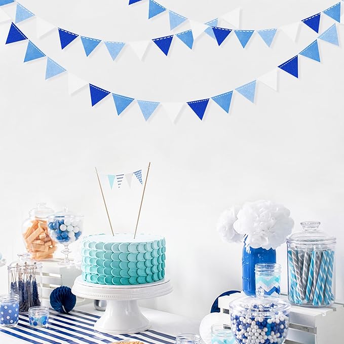 Blue Party Decorations Felt Hanging Triangle Mini Bunting Pennant Banner Flag - Image 7