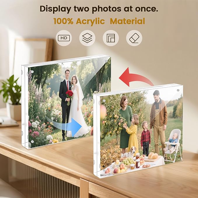 JOHOUSE 2 Pack 8 x 10 Acrylic Picture Frames, Double Sided Magnetic Photo - Image 6