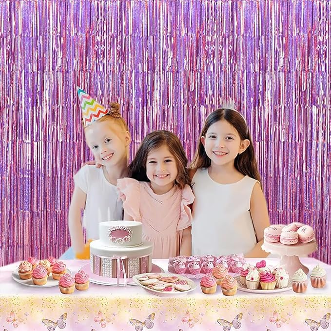 TONIFUL 3Pcs Laser Light Pink Door Streamers, Laser Pink Photo Booth Backdrop - Image 6