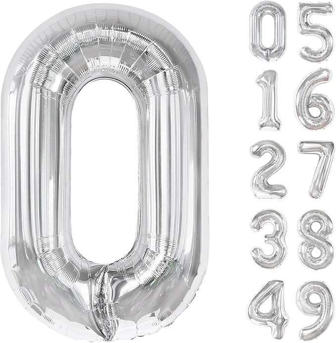 Silver Helium Number Balloon 40 Inch, Giant Foil Silver Number 0 Birthday by Upgesy