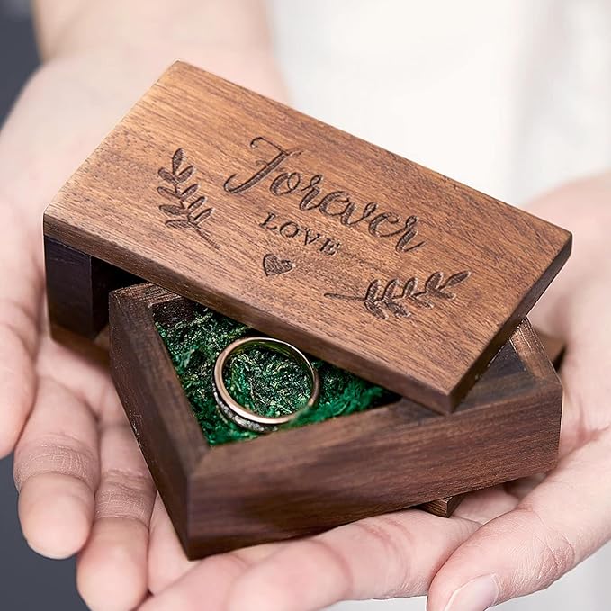 AW BRIDAL Ring Bearer Box Wedding Ring Box Walnut Wood Ring Organizer by AWBRIDAL