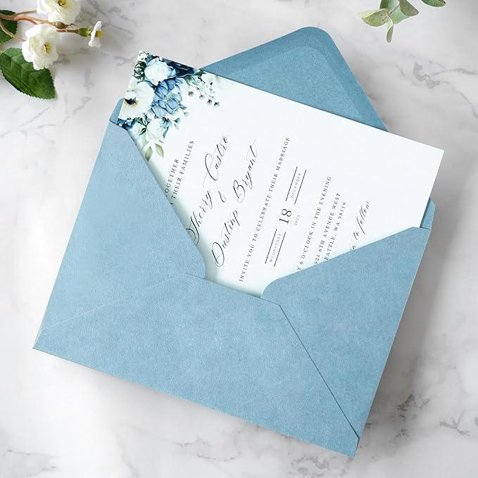 PONATIA 50 PCS A7 Envelopes, 5.25 x 7.48'' Matte Dusty Blue Envelope - Image 6