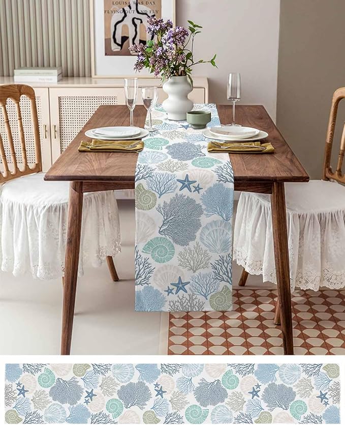 Coastal Coral Cotton Linen Table Runner - Image 6