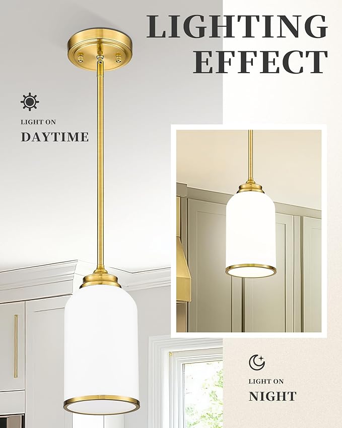LIROUVET 2 Pack Pendant Lights, Vintage Hanging Lamp, Brushed Gold Pendant - Image 5