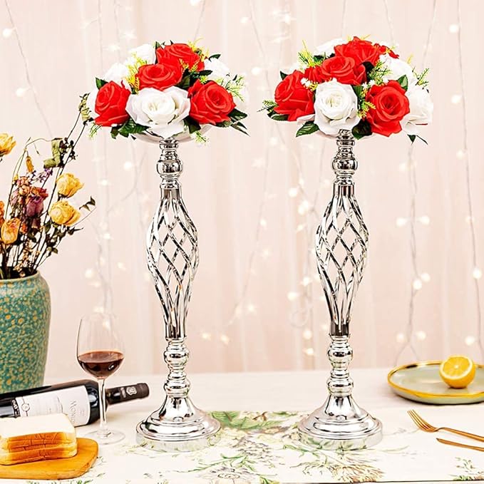 LANLONG 10pcs Metal Silver Candle Holders Road Lead Table Centerpiece Stand - Image 4