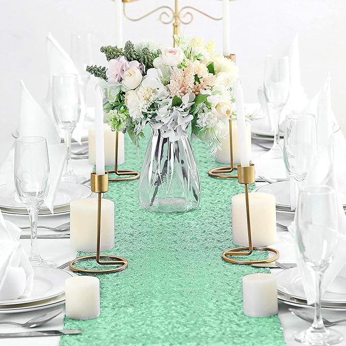 Eternal Beauty 5PCS-12X108 Mint Green Sequin Table Runner - Image 4