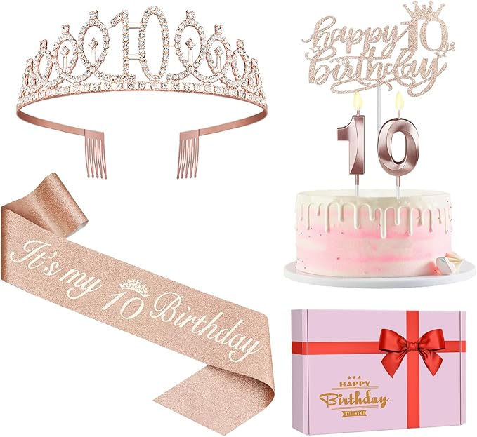 10th Birthday Decorations for Girls, Including Sash, Crown/Tiara, Cake Topper. by JueslyBirthdayParty