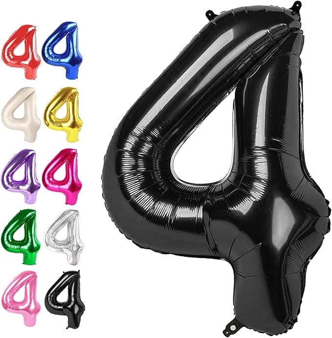 40 Inch Black Large Number 4 Birthday Balloon, Giant Numbers Four 14 24 34 40 by Upgesy