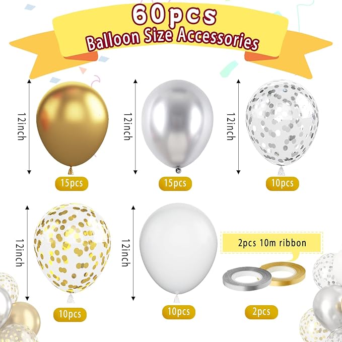 Paready Gold and Silver Latex Balloons - Image 2