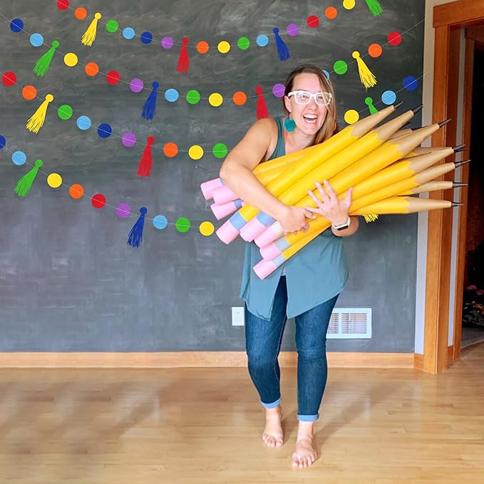 Rainbow Decorations Colorful Felt Tassel Circle Dot Garland Banner Rainbow - Image 4