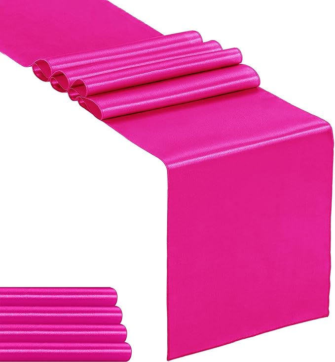 5-Pack Satin Table Runner Fuchsia 12 x 108 inches Long, Table Runners by Hahuho