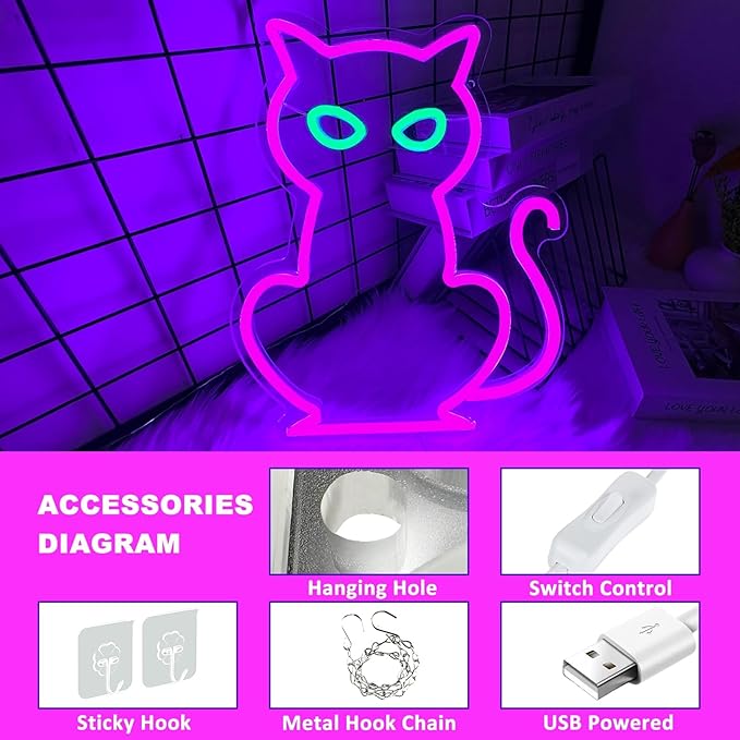 Cat Neon Signs for Wall Decor, Halloween Cat LED Light Table Decoration for Bar - Image 4