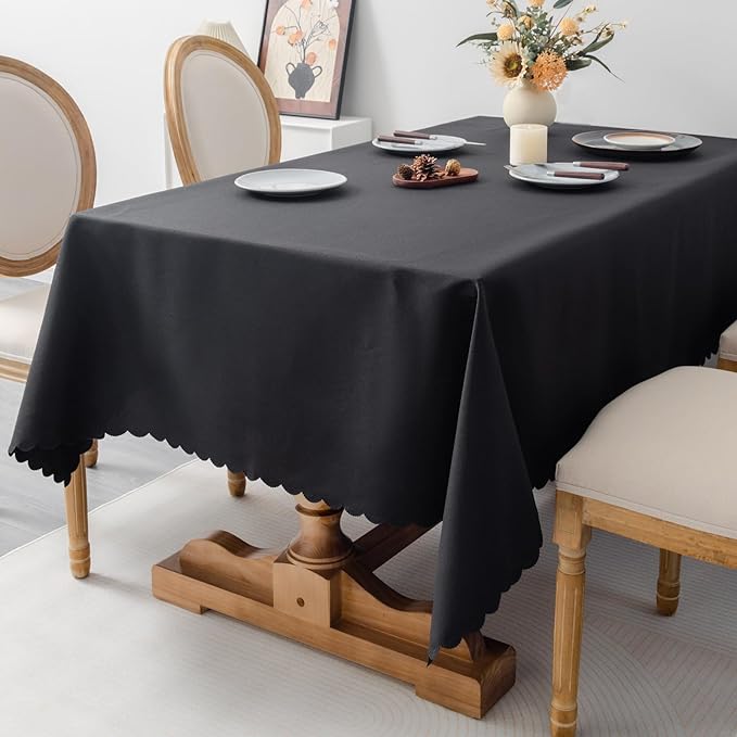 Rectangle Black Tablecloth 60 x 84 Inch Polyester Fabric Washable Table Cloth - Image 2