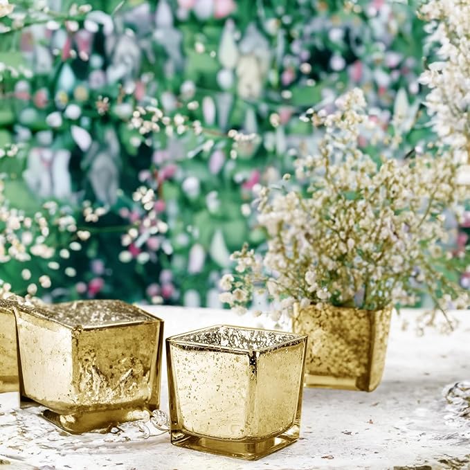 WGV 2 Inch Gold Speckle Square Cube Glass Votive Candle Holder, Small Tiny - Image 6