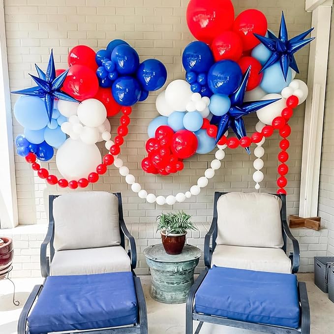 Red White Blue Balloons, 12 Inch Pearl Metallic Blue Red White Confetti Latex - Image 3