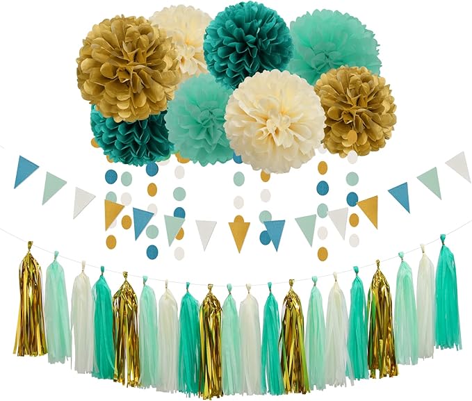 Teal-Blue Mint Beige-Gold Party Decorations by LastingSurprise
