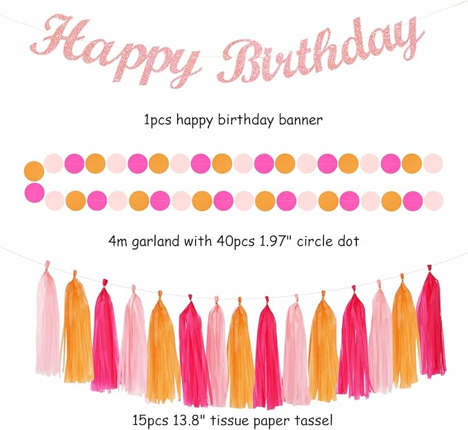 Hot-Pink Orange 21st Happy-Birthday Party-Decorations - Image 3