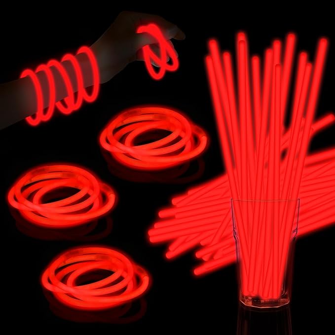 60 Pack 8” Red Glow Sticks Bulk by Taikula