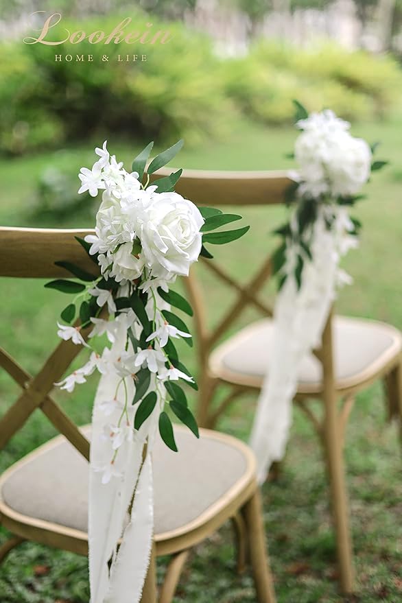 Lookein Set of 8 Pew Flowers for Wedding Ceremony Chair Decorations Bench - Image 2