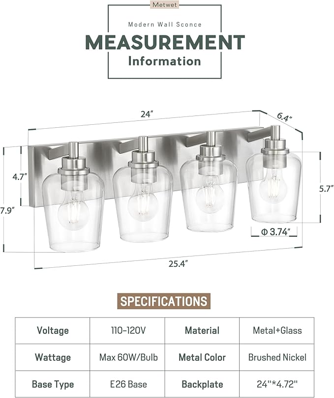 Bathroom Light Fixtures, 4-Light Modern Vanity Light - Image 3