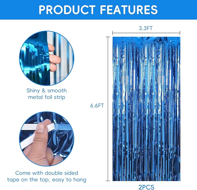 2 Pack Dark Blue Streamers Party Decorations Ocean Theme Sea Tinsel Backdrop - Image 2