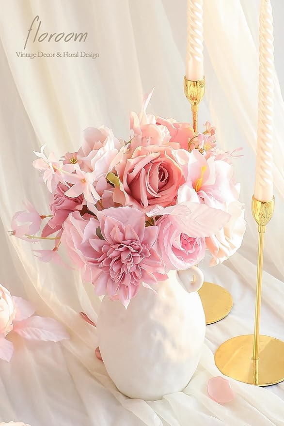 Floroom Blush Pink Artificial Flowers Fake Roses Peonies Dahlias and Greenery - Image 2
