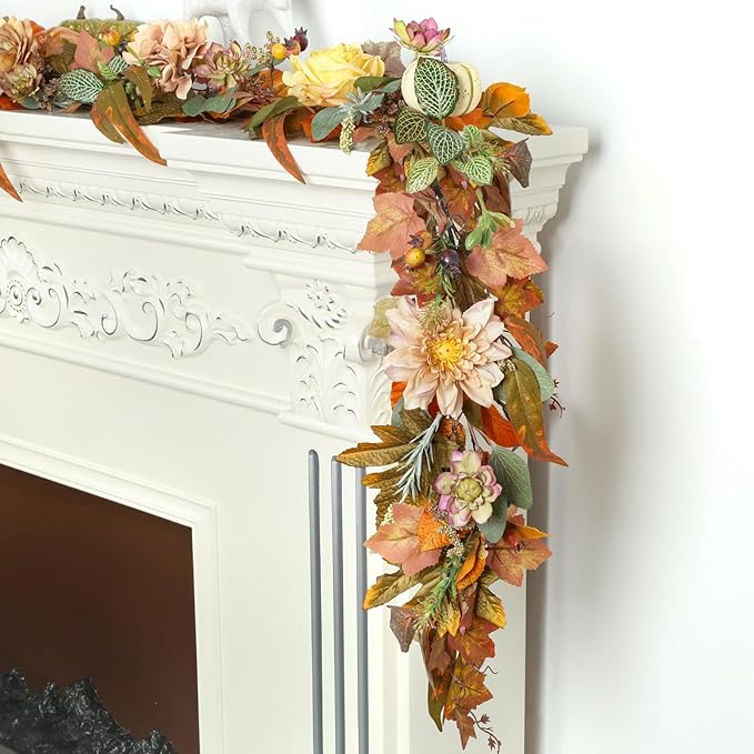 Fall Garland, 6 FT Pumpkin Garlands, Fall Leaves Garland - Image 2