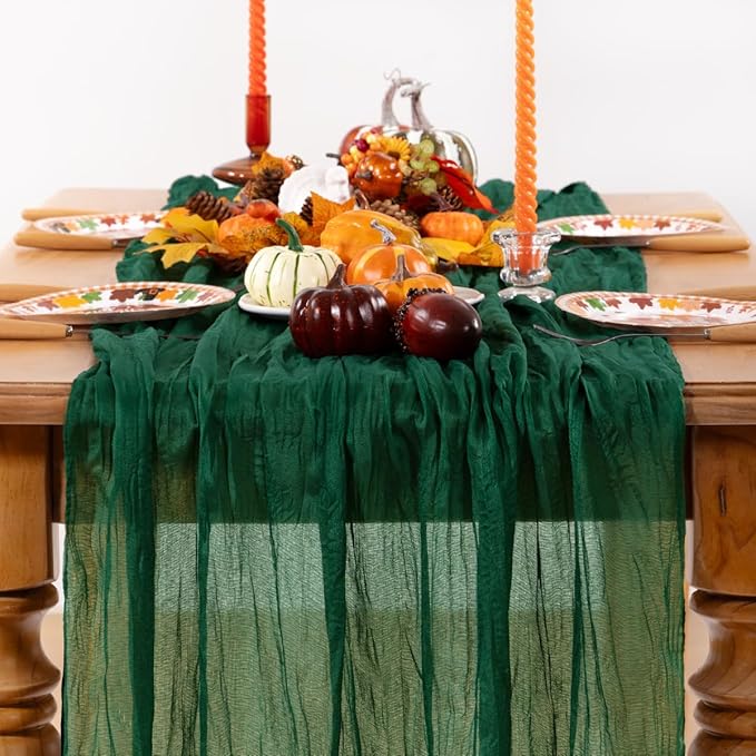Emerald Green Cheesecloth Table Runner 4 Pack Fall Table Runners Boho Gauze 120 - Image 2