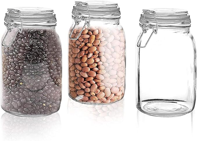 Set of 3 Glass Mason Jar with Airtight Lid 50 Ounces | Glass Storage Container by Marbelous