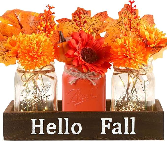 DIYDEC 3PCS Fall Mason Jars 3 * 5Inch Lighting Painted Thanksgiving Tiered Tray by DIYDEC
