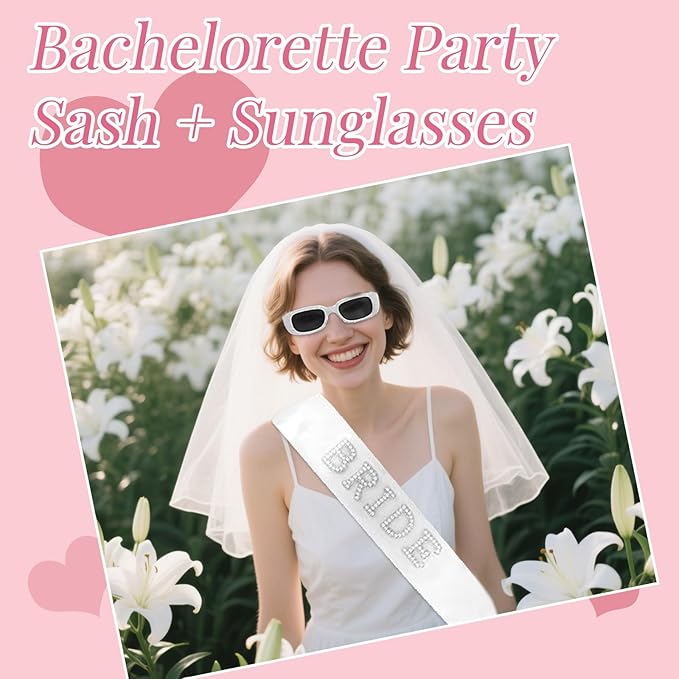 Pearl Bride Sash with Bride Sunglasses- Bachelorette Party Accessories - Image 2