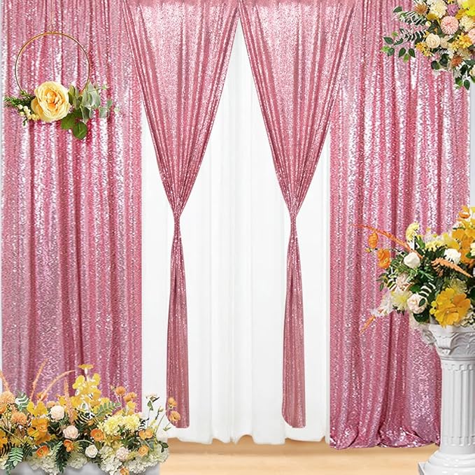 Eternal Beauty Fuchsia Pink Sequin Backdrop Curtains, Shimmer Back Drop by EternalBeauty