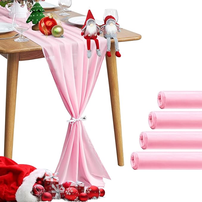5 Pack 10Ft Pink Chiffon Table Runner Sheer 29x120 Inch - Image 8