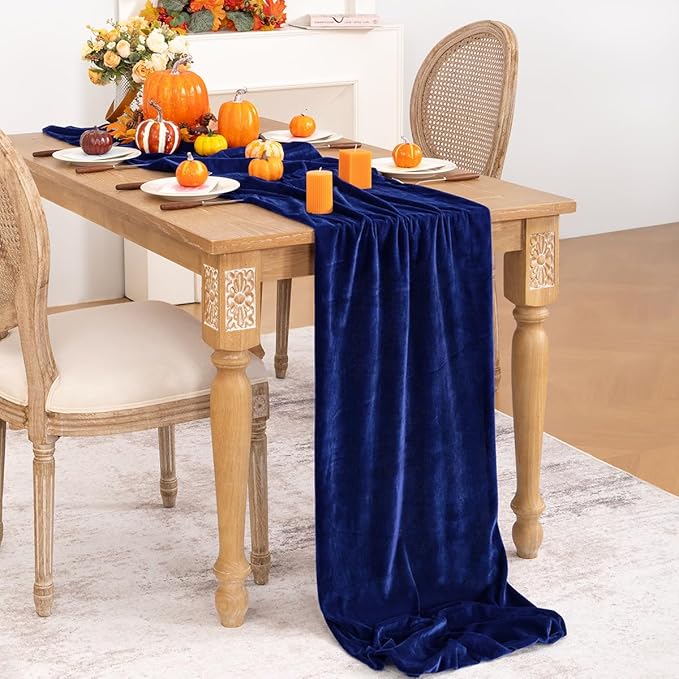 Royal Blue Velvet Table Runner 3 Pack Fall Thanksgiving Table Runners 20 x 120 - Image 4