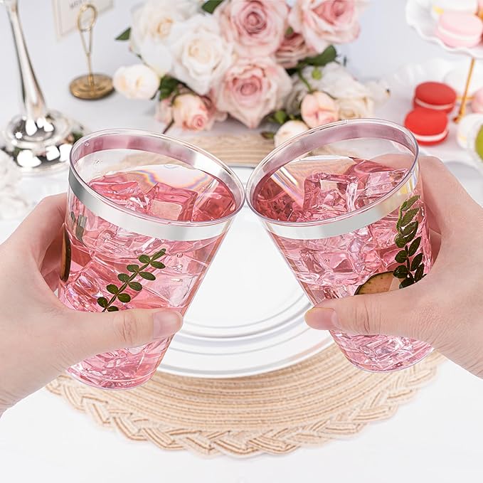 BESTVIP 12oz Silver Plastic Cups, 100 Pack Silver Rimmed Disposable Cups - Image 6