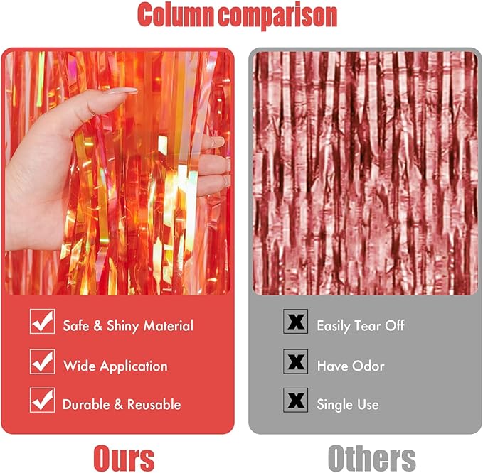 CANREVEL 2 Pack 3.2x6.5 Feet Iridescent Foil Fringe Backdrop Curtains - Image 2
