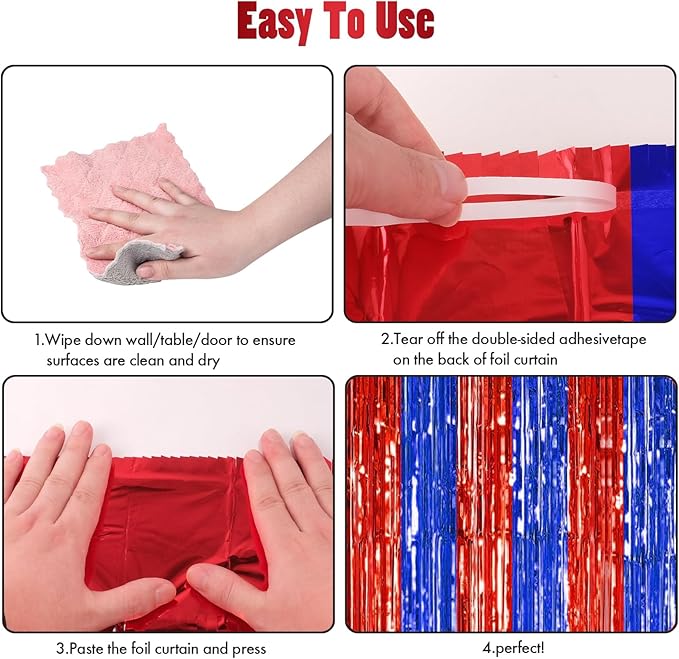 CANREVEL 2 Pack 3.3x8.2 Feet Blue and Red Foil Fringe Backdrop Curtains - Image 2