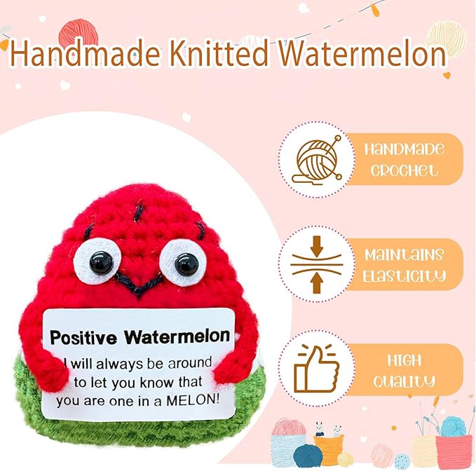 Crochet Emotional Support Watermelon-Handmade Mental Health Gifts - Image 3