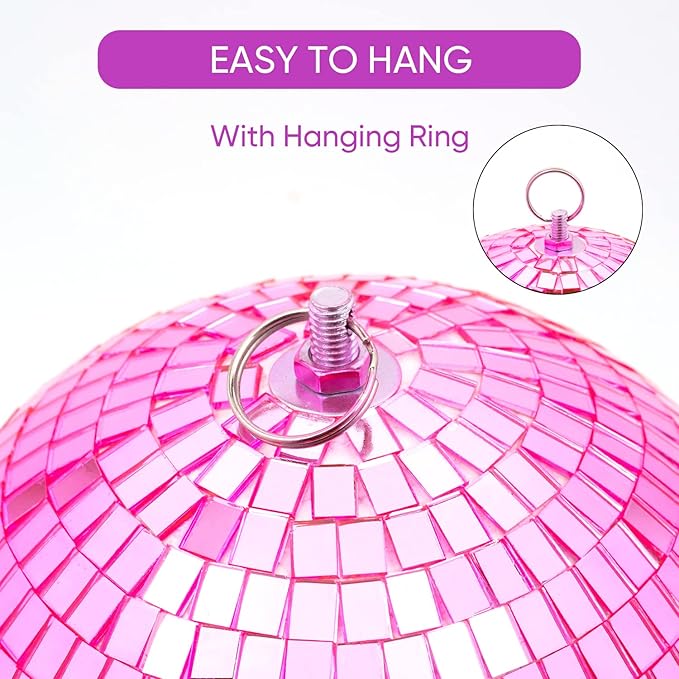 Mirror Disco Ball Decor with Hanging Ring 8" Large Pink Disco Ball Ornament - Image 3