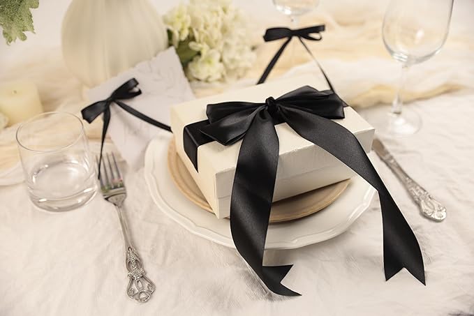 Black Satin Ribbon 1-1/2 inch X Continuous 50 Yards, Single Face Polyester - Image 5