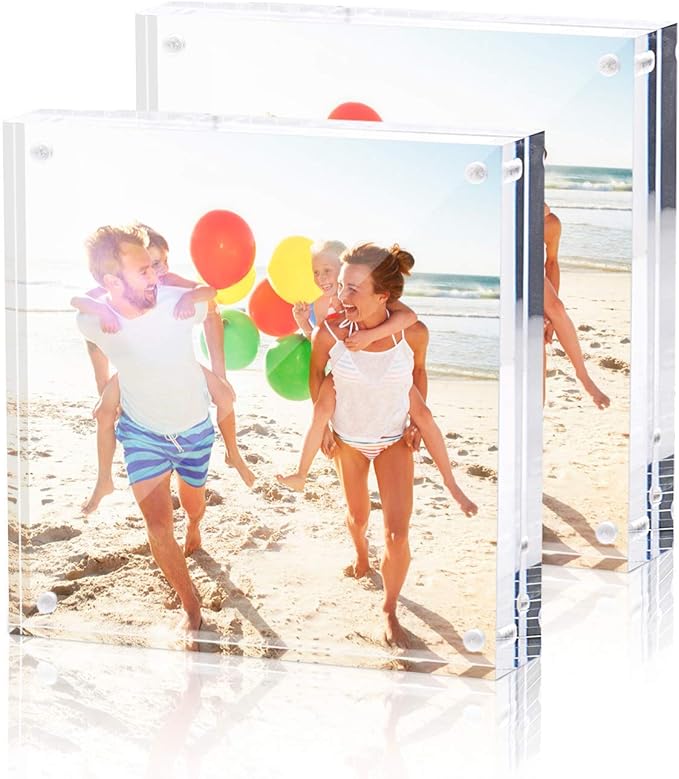 TWING 2 Pack 4x4 Acrylic Picture Frame, Horizontal Magnet Double Sided 4x4 by TwingRepublic