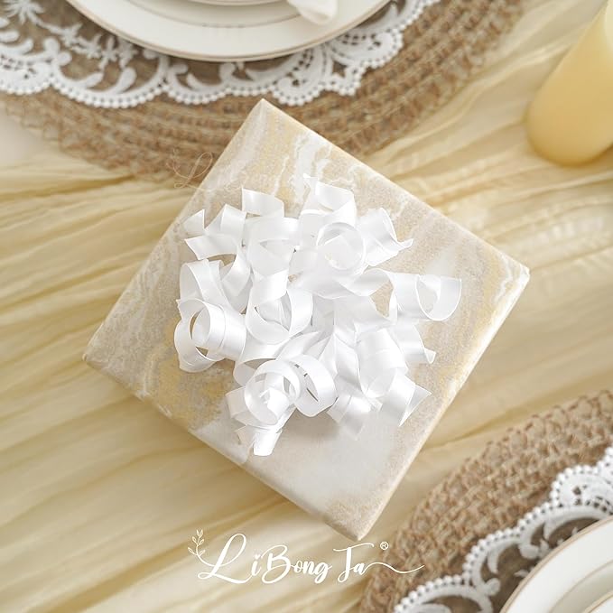 5 Inch White Gift Bow Curly Ribbon Bows Set of 8, Double Faced Satin Ribbon Bow - Image 6