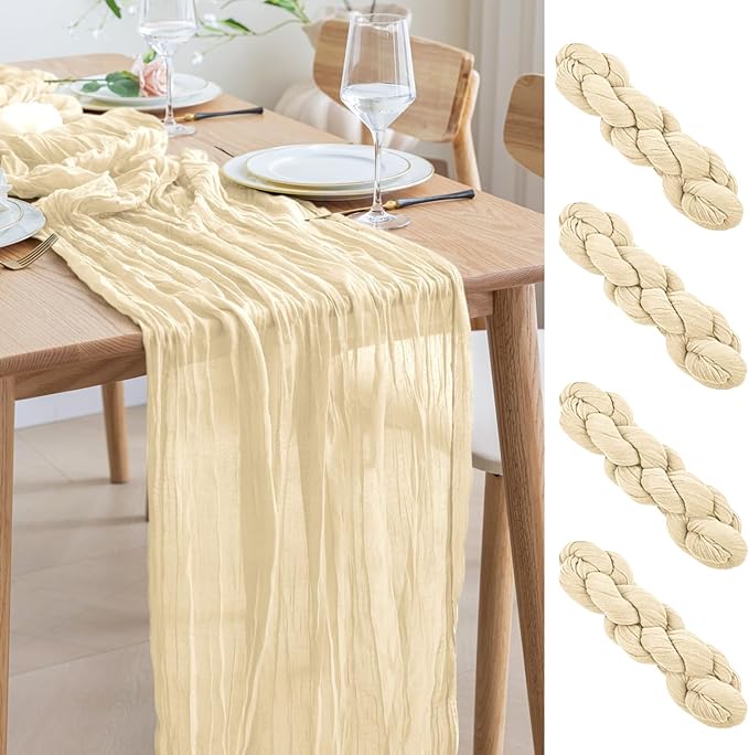 Asee'm 4pcs Cheesecloth Table Runner 120 Inches Long Beige Boho Gauze Cheese by Aseem