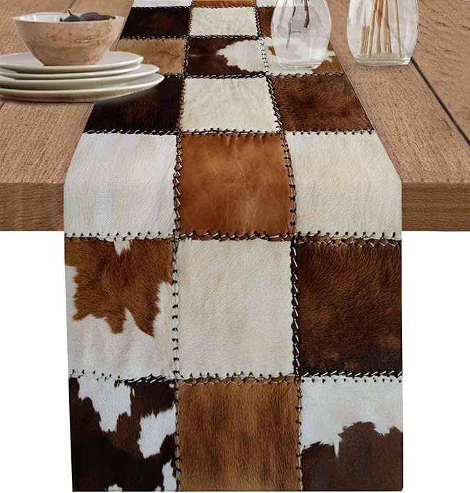 Abstract Cowhides Cotton Linen Table Runner by Unknown