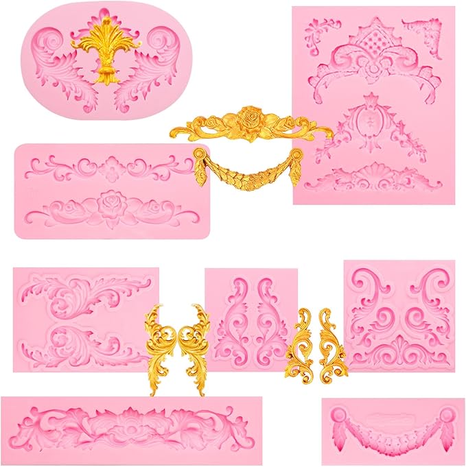Baroque Scroll Silicone Fondant Molds, 8-Piece Decorative Border Cake Molds Set by octhallow
