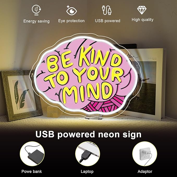 Lucunstar Be Kind To Your Mind Neon Sign Brain Neon Signs Dimmable Led - Image 6