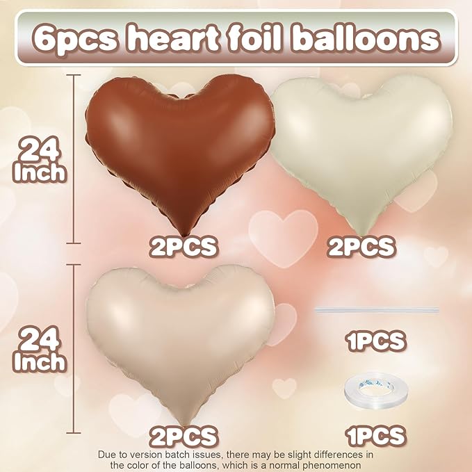 Cream White Beige Heart Balloons, 24Inch Large Heart Foil Balloons - Image 2