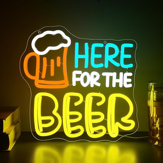 Here for The Beer Neon Sign for Wall Decor Beer Neon Light for Man Cave by FuzuneliDimmableLEDNeon