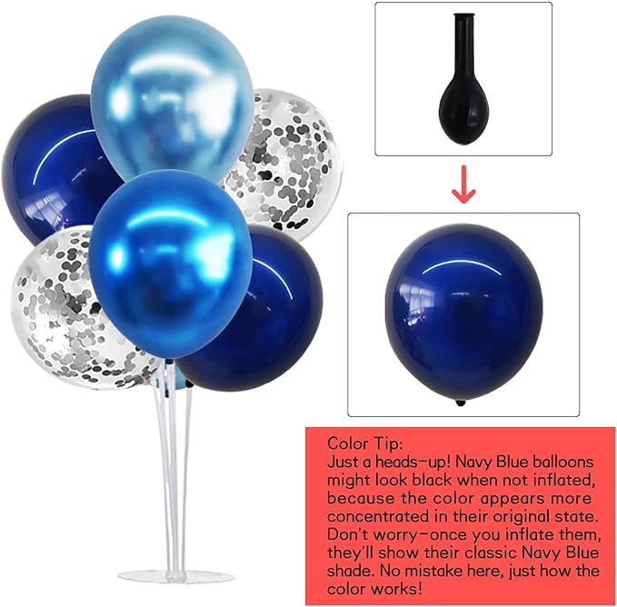 TONIFUL 4 Set Metallic Blue Silver Balloon Stand Centerpiece Table Decorations - Image 2